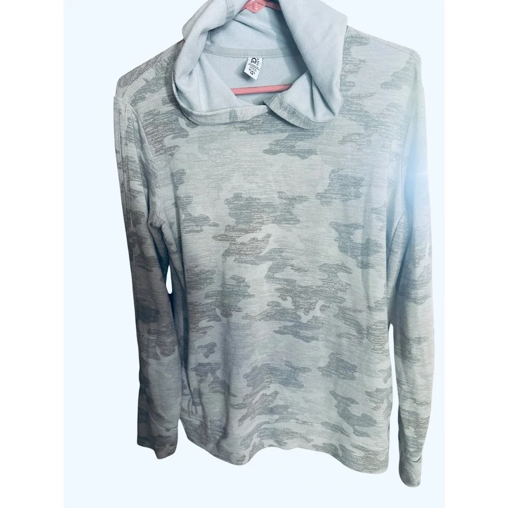 Athleta Girl Camo Hoodie Grey Camouflage Long Sleeve Top XXL 16